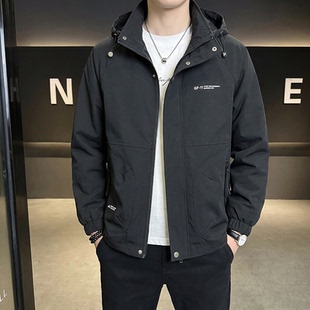 2026春秋季新款男士夹克韩版宽松连帽外套简约短款韩版立领外套男