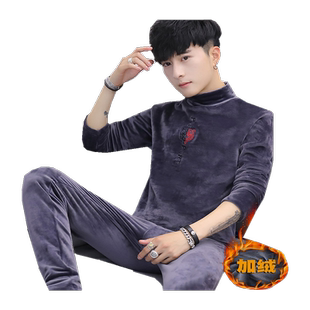 冬季金丝绒保暖内衣男士加厚加绒青年秋衣秋裤套装学生大童棉毛衫