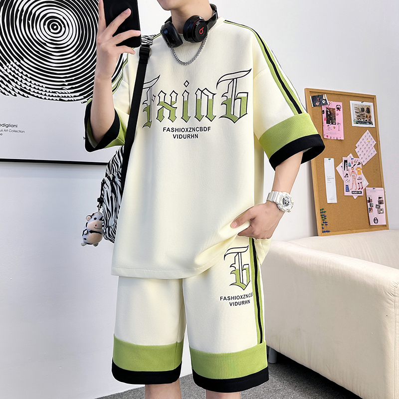 青少年短袖t恤男大童夏季2025新款帅气男装初中高中学生运动套装