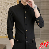 男款 结婚西装 长袖 黑色衬衫 职业免烫商务休闲正装 男士 白衬衣春秋装