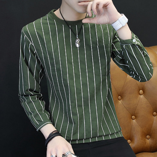 条纹长袖 修身 T恤男个性 潮流套头卫衣韩版 上衣 秋衣休闲打底衫 男士