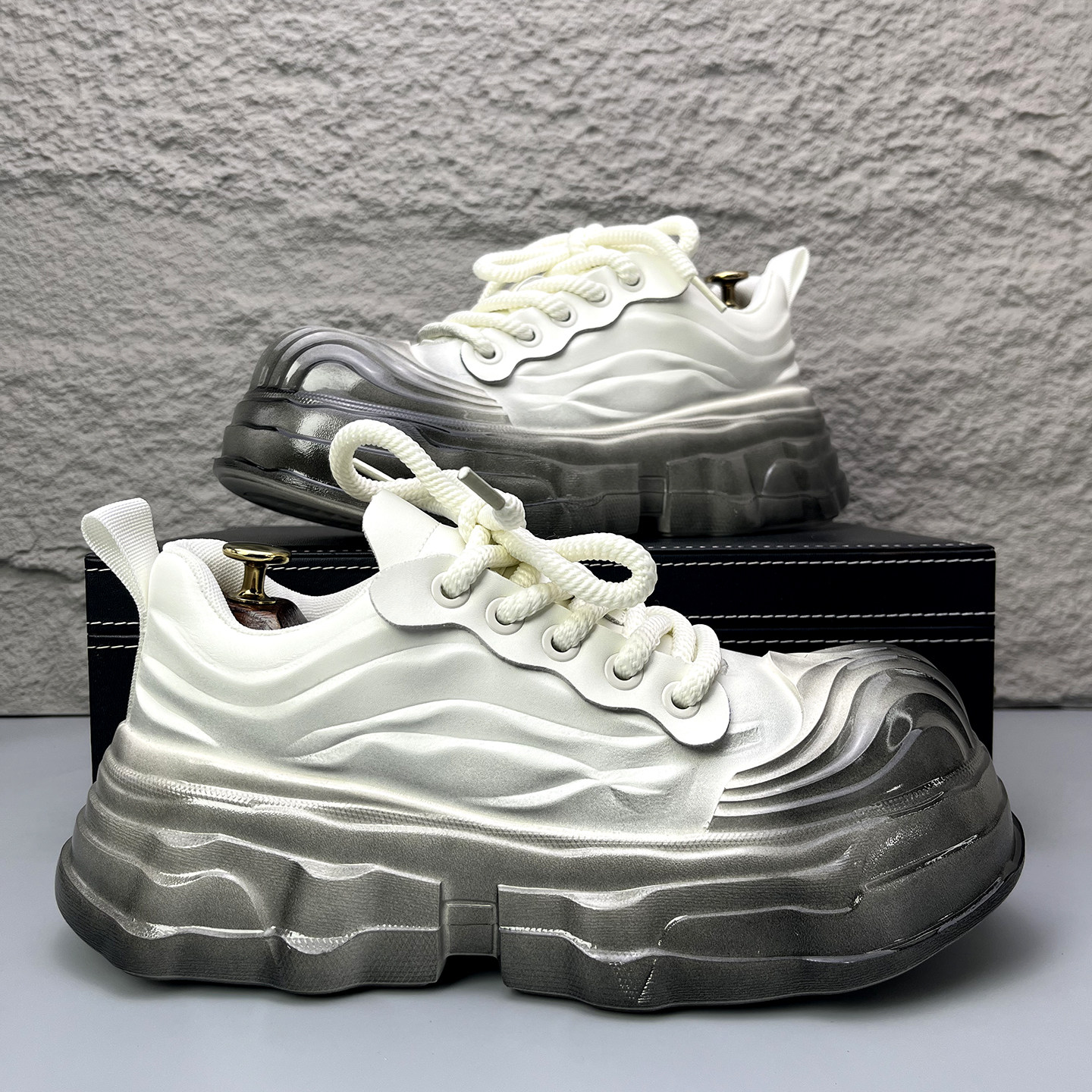 男鞋子厚底渐变淋胶底潮流时尚休闲鞋复古超火小白鞋大头低帮鞋子