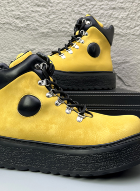 马丁靴男款潮流秋冬新款厚底内增高鞋子简约百搭休闲鞋黄色工装靴