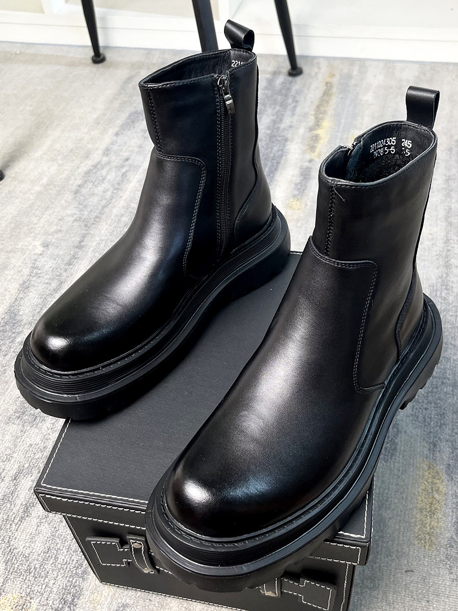 AUTUMN AND WINTER YOUTH WHITE BOOTS HIGH-TOP LEATHER BOOTS MENS CHELSEA BOOTS BRITISH FASHION THICK-SOLED INNER HEIGHTENED SHORT BOOTS