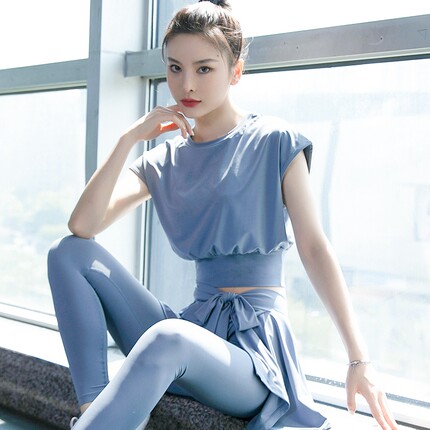 瑜伽短袖美背上衣速干高级感显瘦透气健身服女夏季晨跑步运动套装