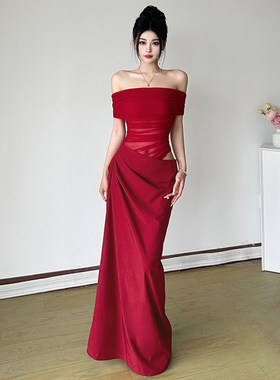 SWEETOWN美神降临#度假风性感辣妹露肩连衣裙网纱透视露肩包臀裙