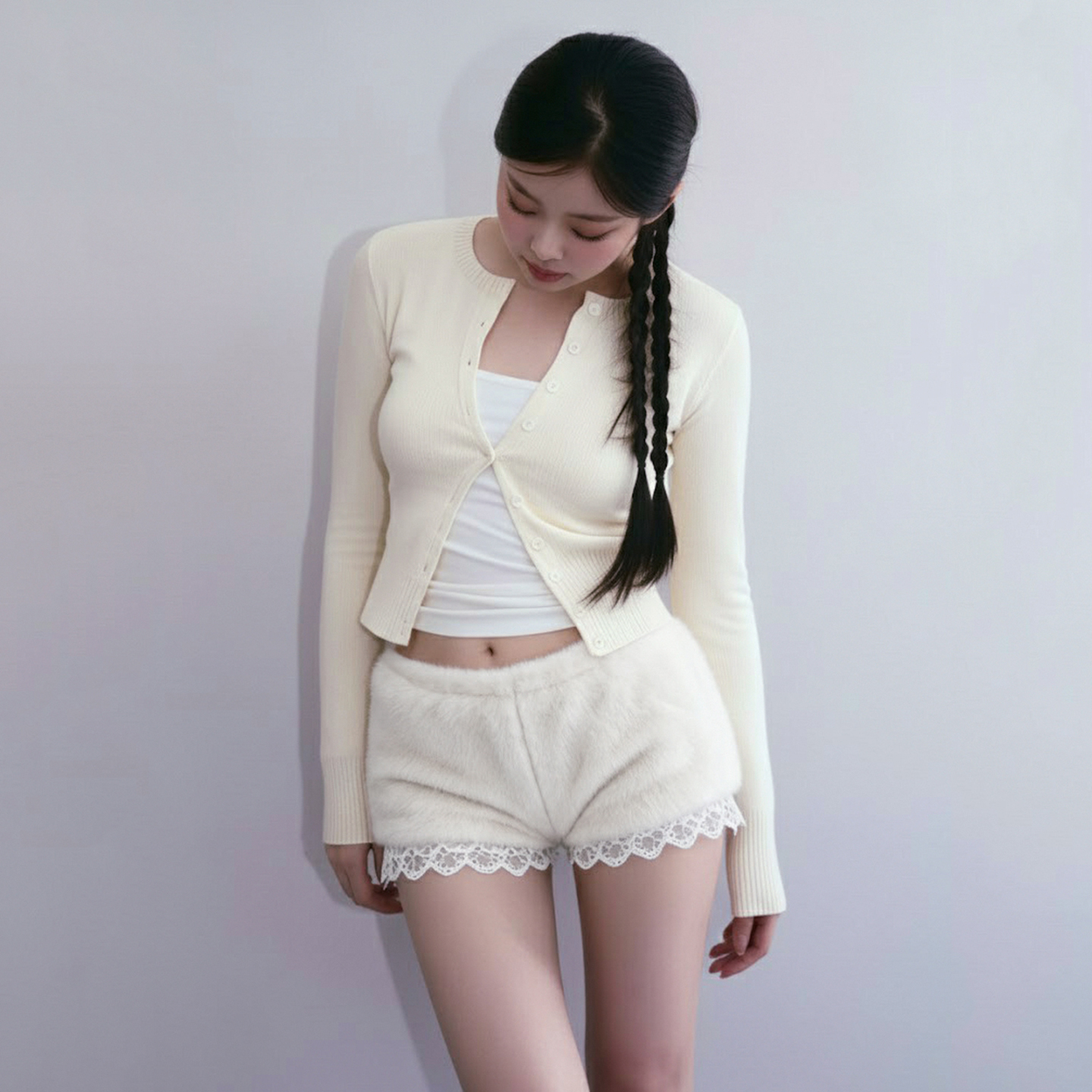 日系纯欲蕾丝花边毛毛短裤