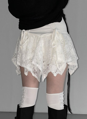 SWEETOWN芭蕾少女#甜美纯欲抽绳不规则蕾丝半裙显瘦辣妹A字短裙