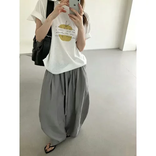 韩系松弛感苹果印花短袖 软糯亲肤基础圆领宽松休闲T恤上衣ZK