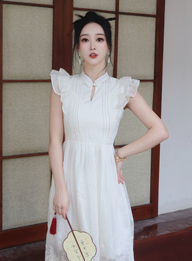 ICYNUDE官方店江南画卷荷叶边长裙小飞袖气质连衣裙春夏新款