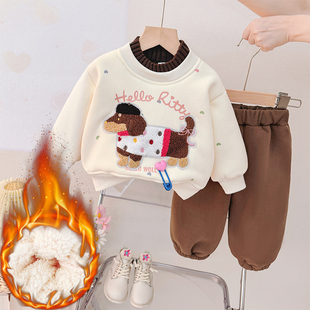 女童早冬穿搭 婴儿分体冬装 女宝加绒卫衣套装 秋冬儿童衣服2025新款
