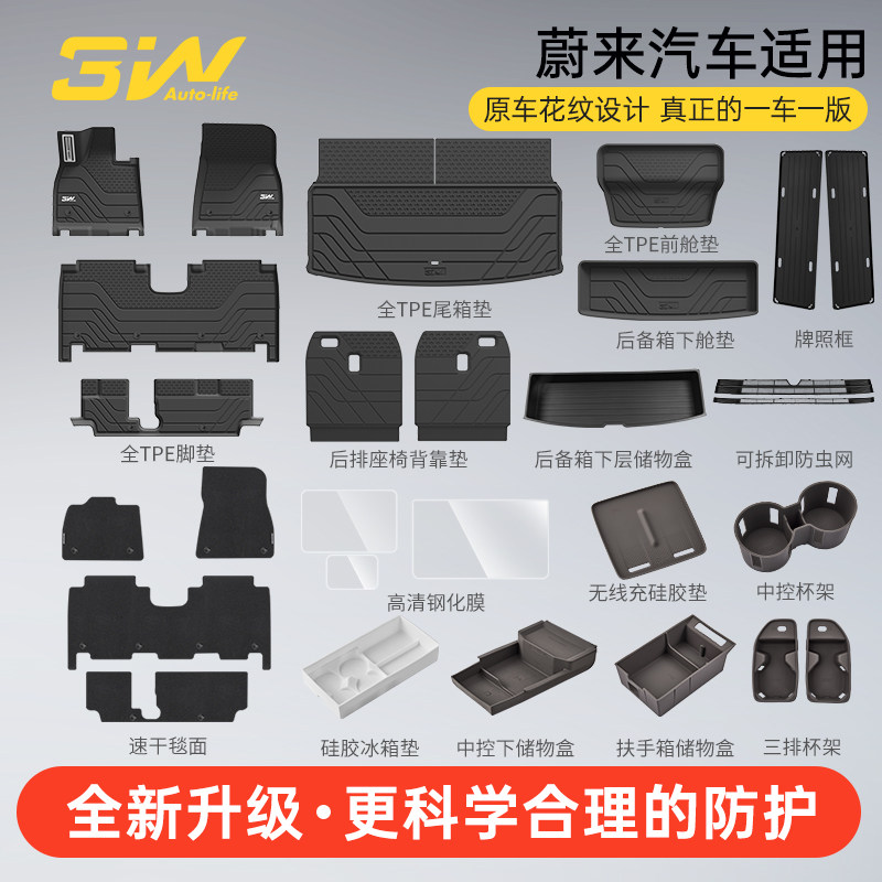 3W全TPE脚垫适用蔚来ES9 ES6 EC6 ET7 ES7 EC7 ES8 ET5T专用毯面