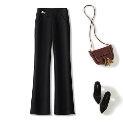 城市衣柜紫澜门2025新款女裤时尚醋酸羊毛休闲高腰修身显瘦微喇