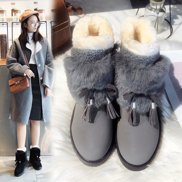 雪地靴女鞋冬鞋2019新款时尚皮毛一体棉鞋秋款加绒加厚短靴子冬季
