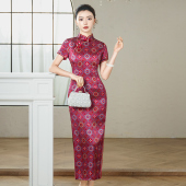 宋锦婚宴喜婆婆礼服 立领短袖 美舒饰新中式 改良旗袍连衣裙2026新款