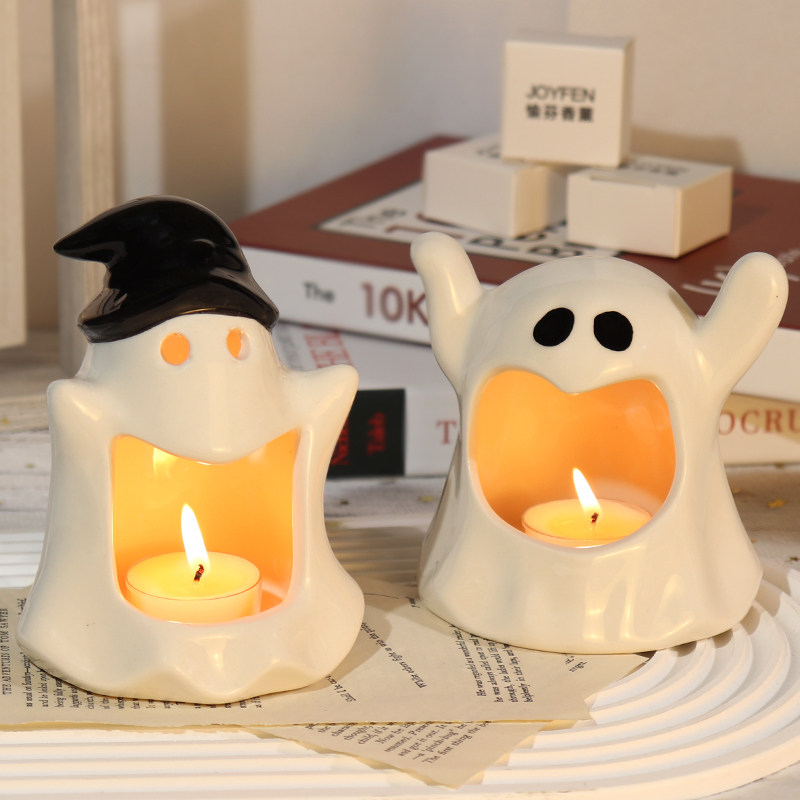 可爱幽灵鬼香薰蜡烛送礼陶瓷烛台摆件茶蜡生日礼物女生万圣氛围感