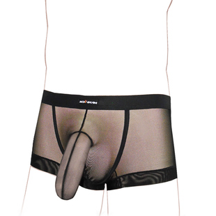 大码男士内裤鼻子套大象内裤全透明平角角裤网纱低腰分离超薄男干