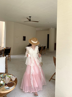 薄款 YEXIAOTING叶小婷 长袖 黑白两色雪纺防晒衫 仙气花边 白茶煎酒