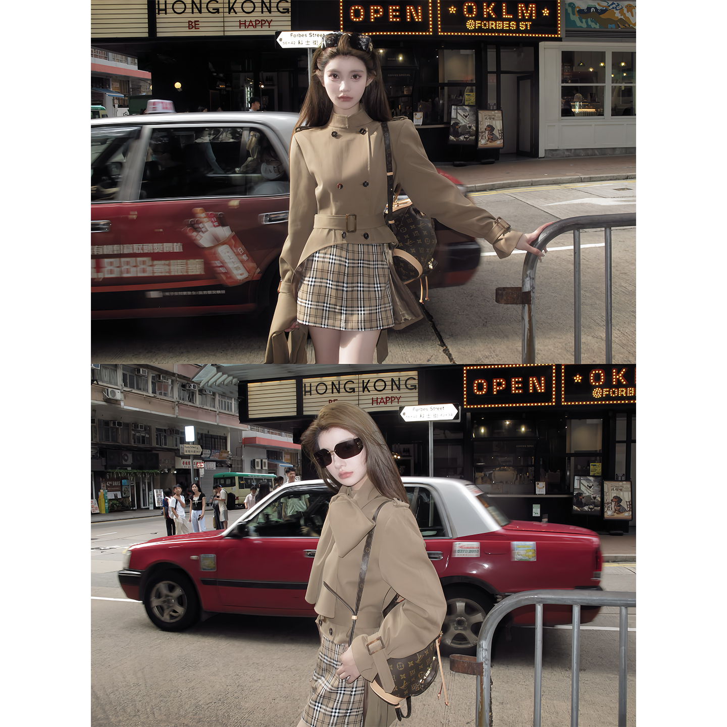 叶小婷卡其短款绑带风衣外套