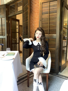 YEXIAOTING叶小婷 娃娃领连衣裙 重工水钻法式