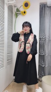 2920#大码女装胖mm新中式提花马甲显瘦连衣裙