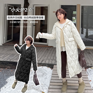 伊诺大码女装新国标90白鸭绒羽绒服2025冬假两件长款外套413629
