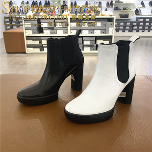 清仓款ECCO爱步女鞋秋冬牛皮厚底粗跟时尚舒适短靴雕塑律动207833