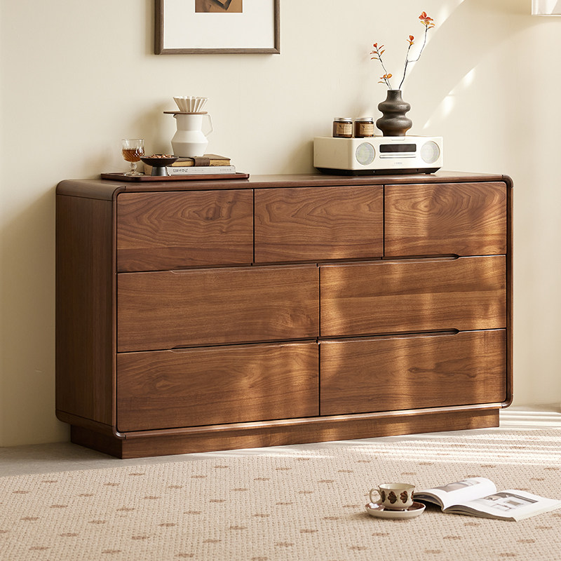 yamoo北美黑胡桃木七斗柜北欧实木斗柜家用简约客厅抽屉式储物柜