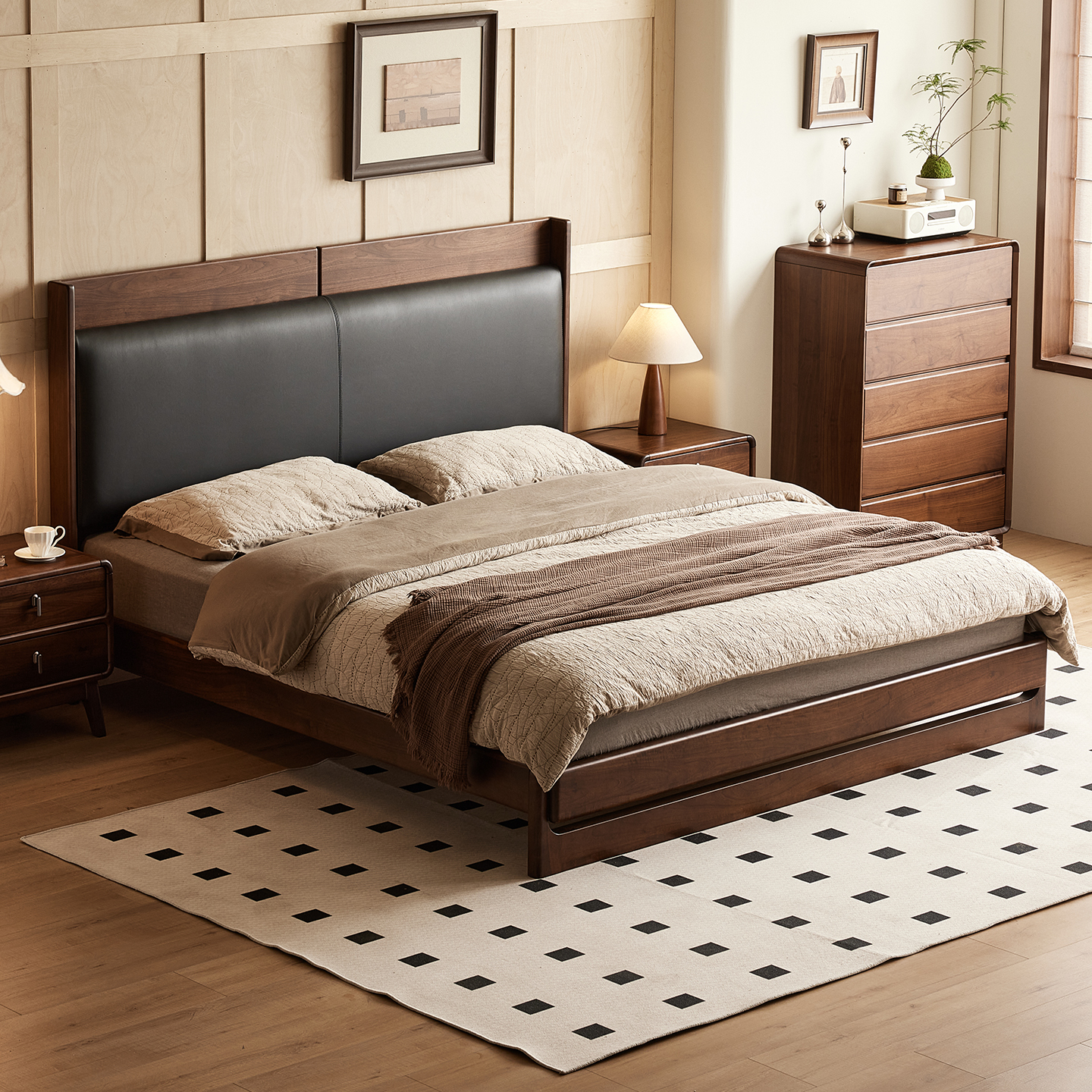 yamoo北美黑胡桃木中古风实木床