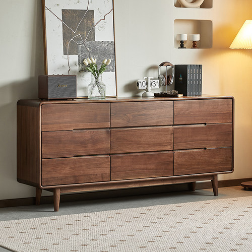 yamoo北美黑胡桃木北欧九斗柜