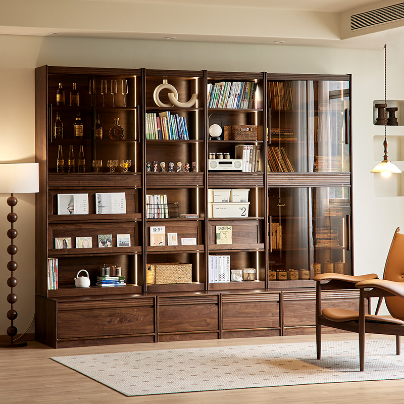 yamoo满墙书柜甄选北美黑胡桃木