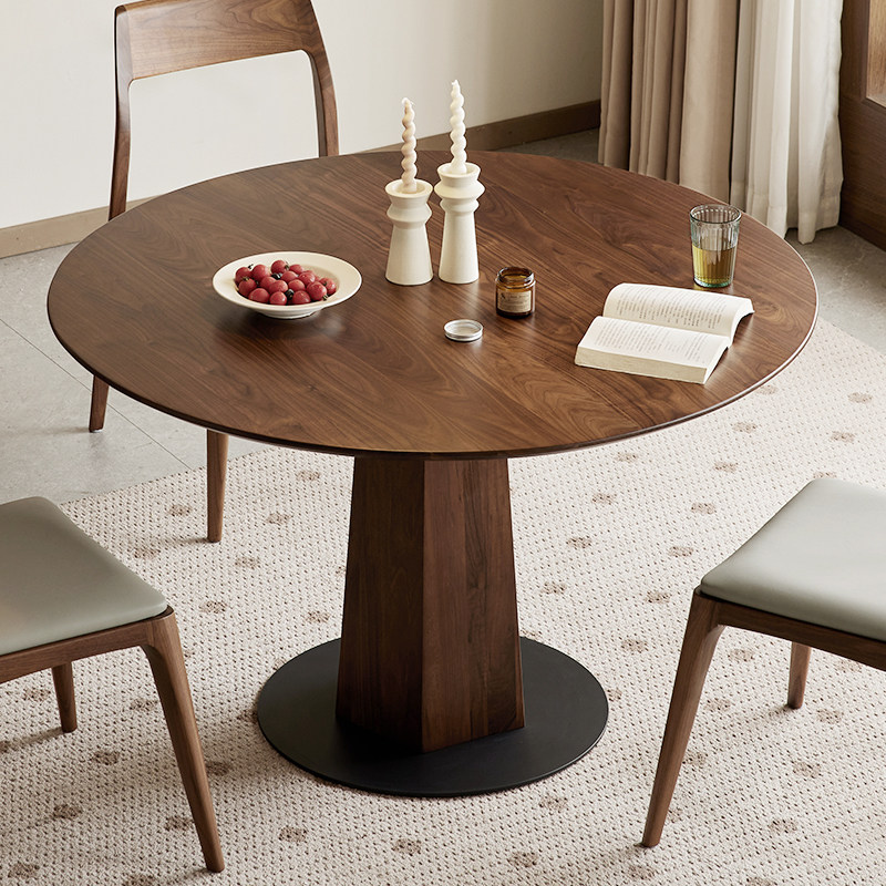 yamoo圆形北欧黑胡桃木实木餐桌