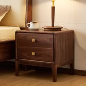yamoo北欧实木床头柜简约卧室床头置物架北美黑胡桃木储物床边柜