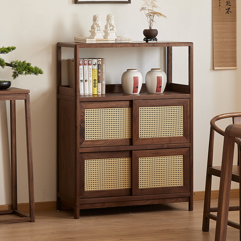 yamoo北美黑胡桃木书柜北欧实木储物柜家用书房现代简约藤编柜子,住宅家具,单个书柜,淘宝优惠券,粉丝福利购,淘宝优惠卷