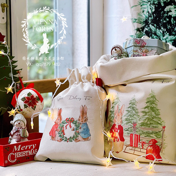 彼得兔的魔法口袋圣诞季印花多款黄麻束口礼物袋收纳袋可定制名字,节庆用品/礼品,圣诞装饰品,淘宝优惠券,粉丝福利购,淘宝优惠卷