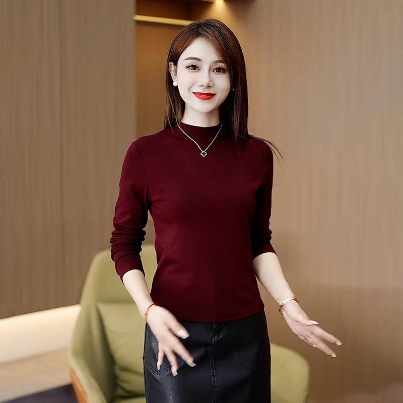 半高领纯色打底衫女秋冬新款气质减龄修身显瘦百搭简约长袖上衣