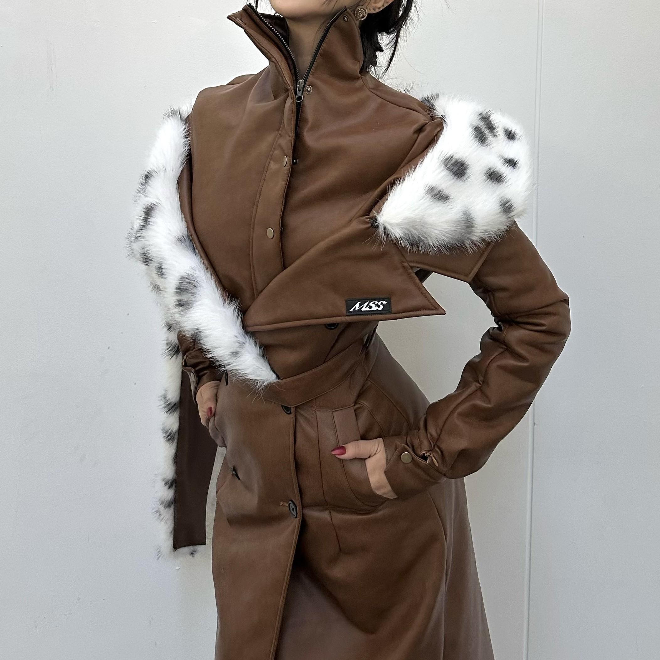 时尚收腰保暖长款不对称毛毛