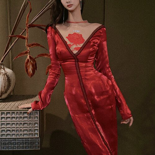 红玫瑰mssstudio明艳显瘦连衣裙