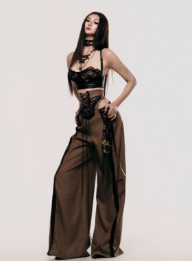 神仙美式显腿长mss studio原创设计解构拼接设计感绑带军绿阔腿裤