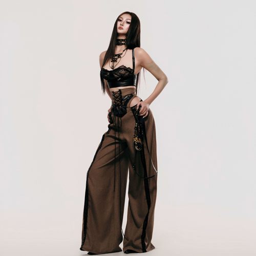 mss美式复古格子拼接休闲裤