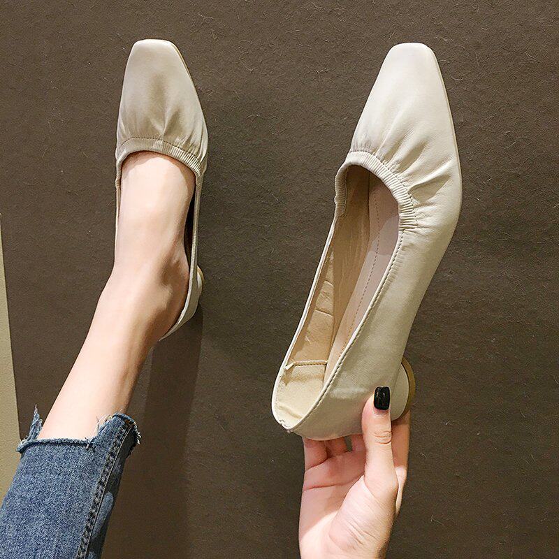 单鞋女2022春夏新款软皮奶奶鞋女复古平底鞋方头浅口豆豆懒人鞋