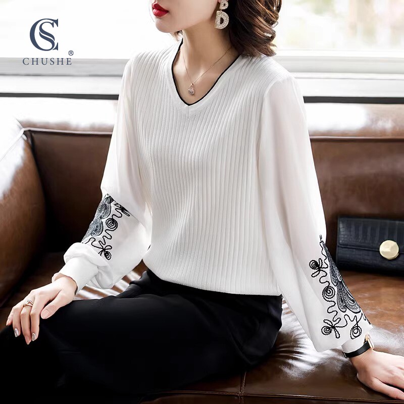 2025新款长袖T恤中年女春季薄款针织上衣妈妈春装中老年纱袖小衫