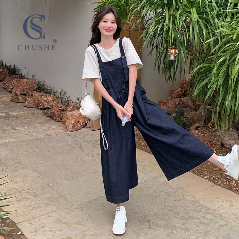 薄款牛仔背带裤女2026夏季遮肚显瘦洋气减龄休闲小个子九分阔腿裤