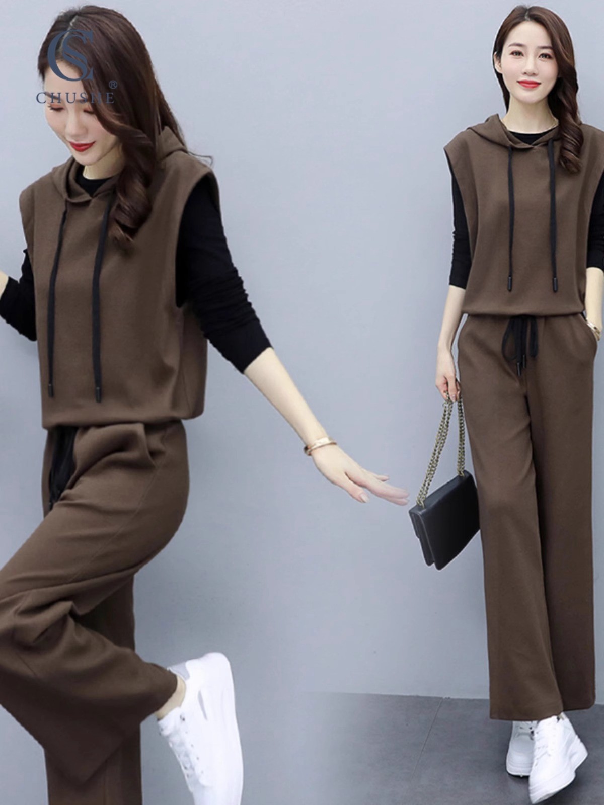 大码显瘦休闲运动套装女士2025新款时尚洋气搭配一整套卫衣三件套