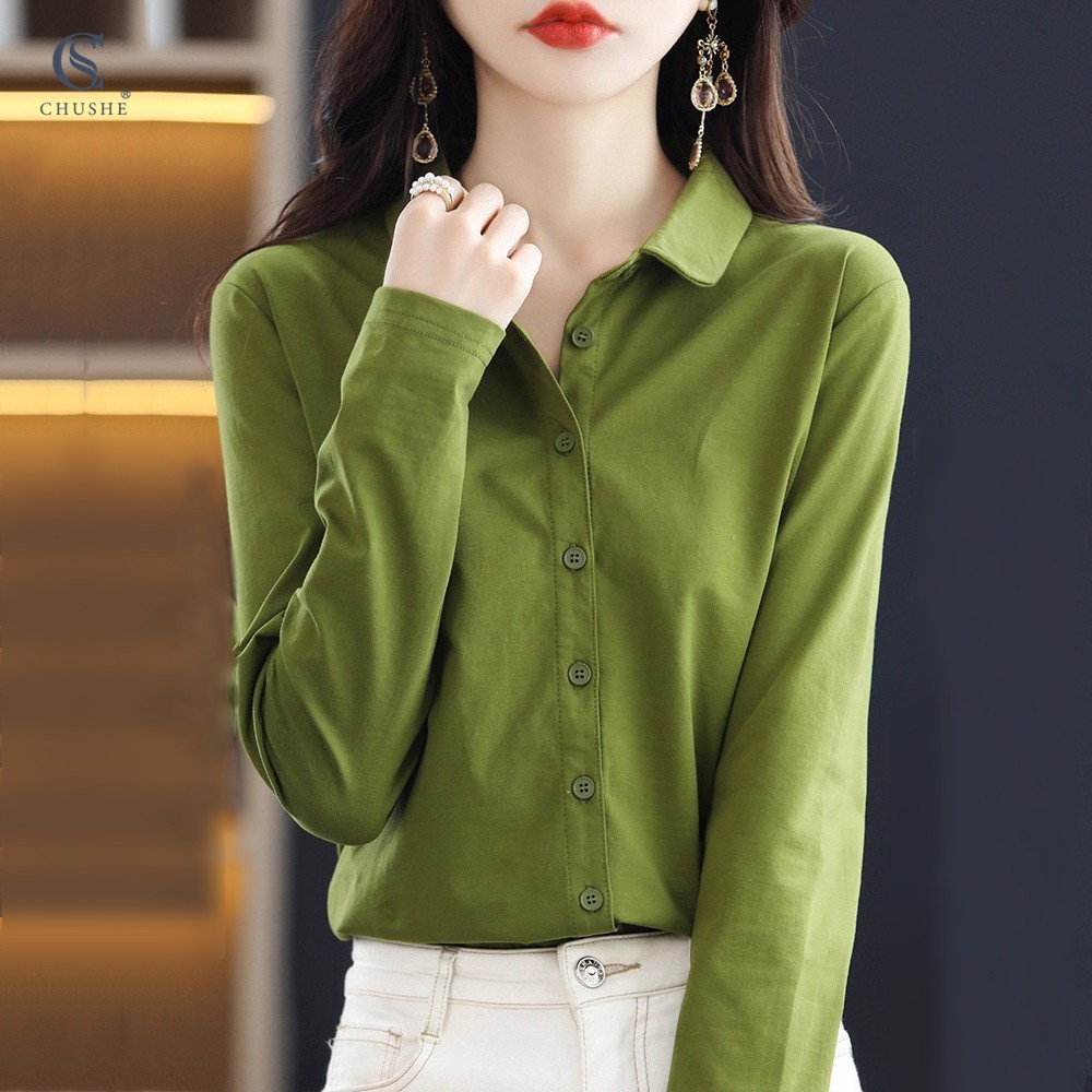 法式磨毛叠穿衬衫春秋款女士设计感小众内搭棉质保暖简约打底衬衣
