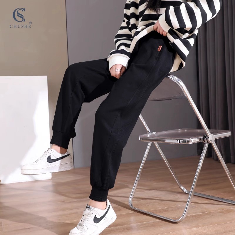 2025新款潮流黑色运动裤女士束脚大尺码显瘦宽松舒适小个子休闲厚