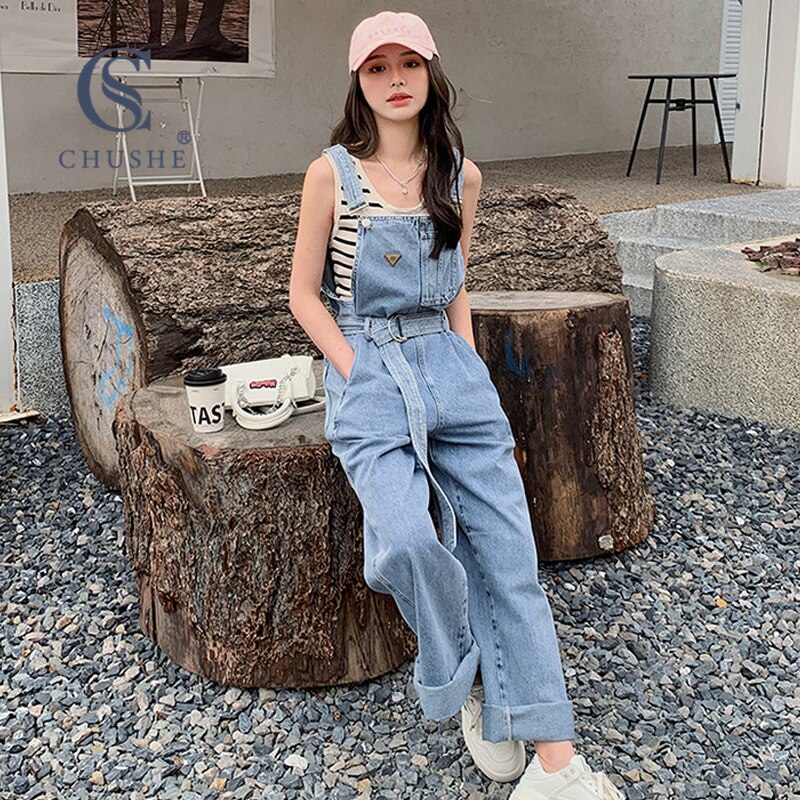 蓝色牛仔背带裤女2026夏薄款收腰显瘦洋气减龄酷飒休闲工装阔腿裤
