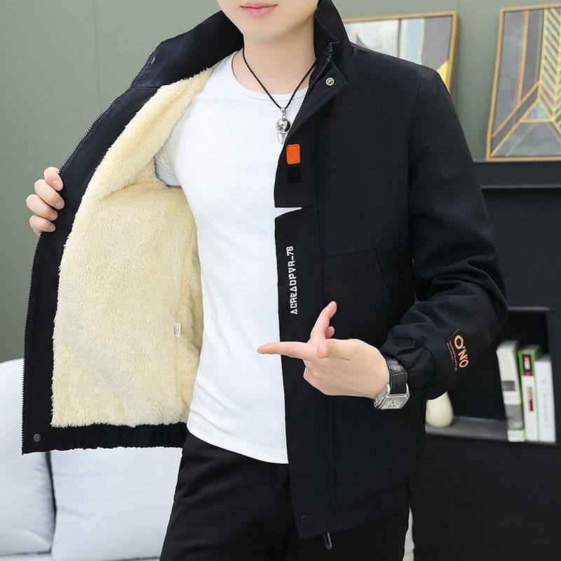 2025秋冬季新款男士立领夹克加绒加厚青年上衣服潮流百搭休闲外套
