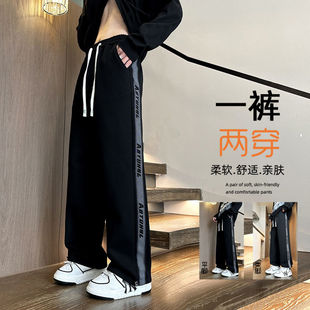 春秋款休闲长裤子男孩青少年学生帅气运动裤大童男装纯棉直筒卫裤
