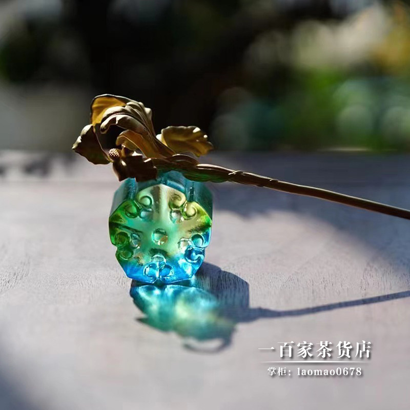 梁明毓古法琉璃茶具  五方如意 盖碗壶盖盖置 茶匙 茶枕干泡茶席